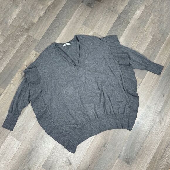 Zara Ruffle Trim Sides V Neck Sweater Grey Medium Dolman Sleeve - Picture 15 of 15